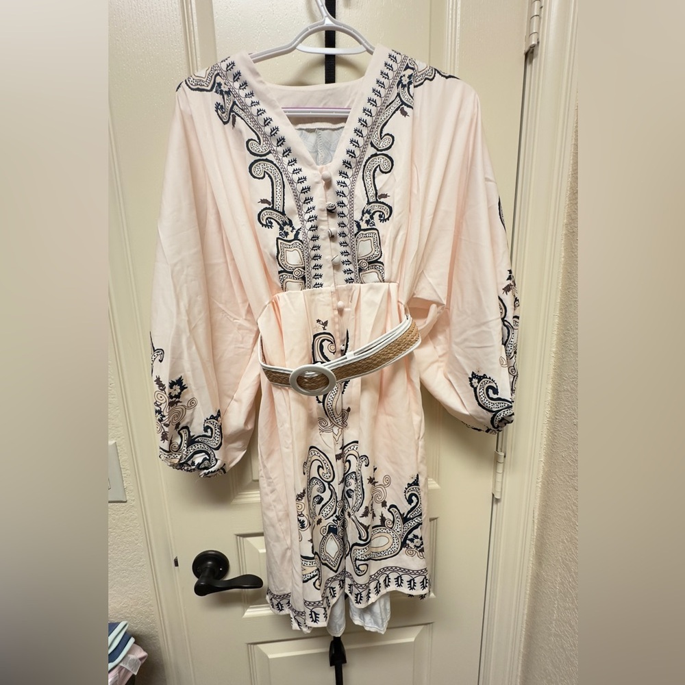 Bohemian Pink and Black Embroidered Dress